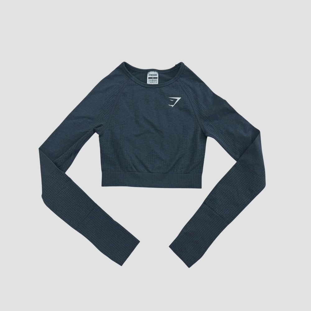 Gymshark Vital Seamless Long Sleeve Crop Top Womens XS Green Marl Activewear